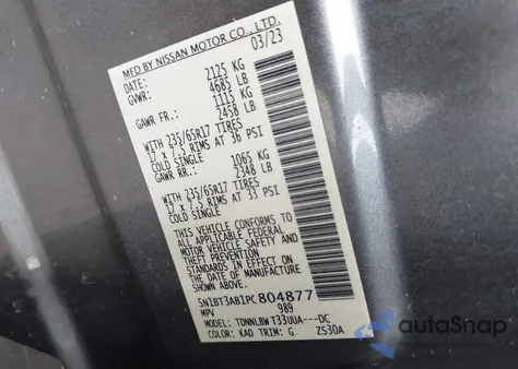 2023 Nissan Rogue S Intelligent Awd z USA, uszkodzony, nr VIN 5N1BT3AB1PC804877